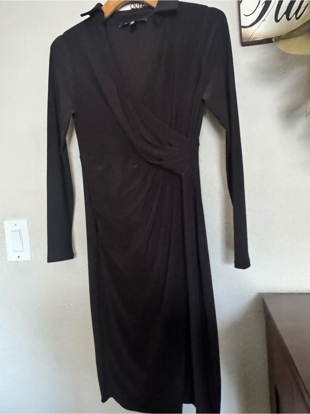 White House Black Market Black Long-Sleeve Wrap-Style Dress